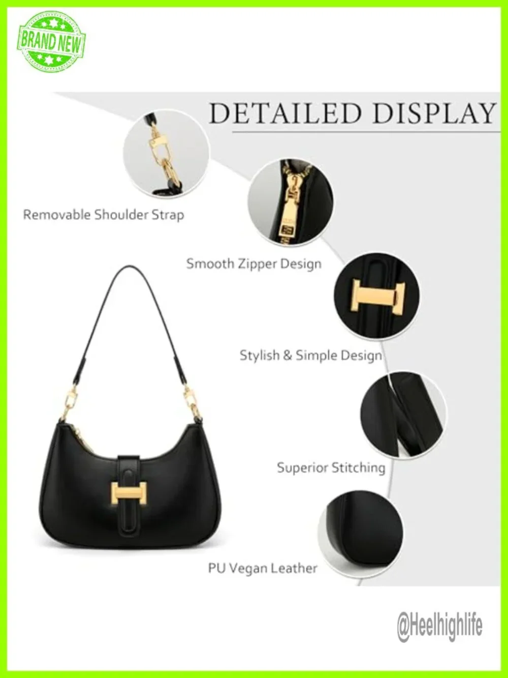Small Vegan Leather Hobo Handbag with Removable Strap